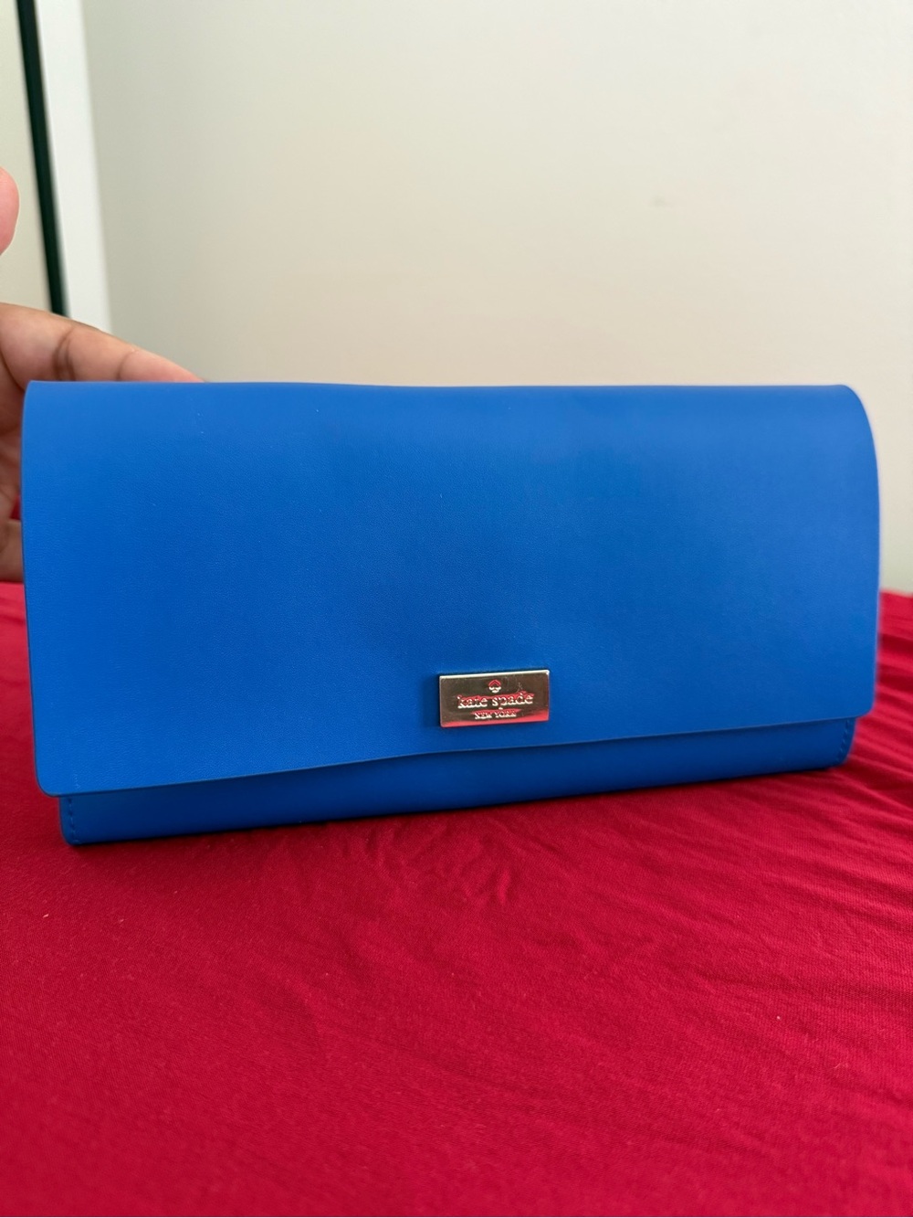 kate spade Electric Blue Clutch with Metal Logo Plaque
